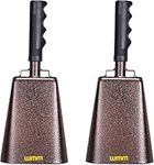 12 Inch Cowbell Noise Maker Steel Cow Bell with Handle Cheering Bell for Sports Events Large Solid Bells and Chimes Percussion Musical Instruments Call Bell Alarm (Copper) 2 Pack