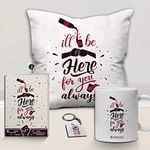 Jhingalala I'll Be Here for You Always Printed Cushion Mug Key Chain Greeting Card Combo Gift Pack | Gift for Birthday, Gift for Friends, Gift for Sister, Gift for Brother, Gift for Son, Gift for Daughter