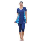 ROVARS One Piece Three Fourth Leg Women Swimwear (Aqua Blue, Medium)