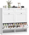 HOMCOM Shoe Cabinet with 2 Large Flip Drawers, Farmhouse Narrow Shoe Storage Cabinet with 2 Top Compartments, Adjustable Shelves for Entryway, Hallway, Holds 16-20 Pairs, White