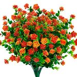 TEMCHY Artificial Flowers, Fake Outdoor UV Resistant Boxwood Shrubs Faux Plastic Greenery Plants for Outside Hanging Planter Patio Yard Wedding Indoor Home Kitchen Farmhouse Decor(Orange Red)