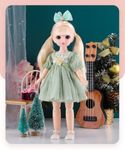 Tickles Set Movable Jointed Cute Girl Brown Eyes Fashionable Doll Green Frock for Kids Girls (Size: 30 cm Color: Green & White)