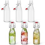 HEFTMAN Glass Bottles with Stoppers - 250ml 6 Pack Clear Swing Top Bottles for Beer Brewing with Airtight Stoppers for Wine, Condiments, Beverages, Oil, Vinegar, Kombucha & Water - 6 PCS (250ml)