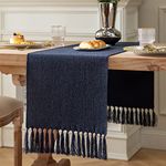 ZeeMart Navy Table Runners 48 Inches Long, Burlap Linen Style Rustic Farmhouse Table Runner, Small Short Boho Coffee Table Runner, 13x48 Inches, Navy