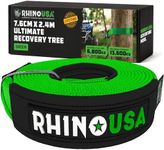 Rhino USA Recovery Tow Rope 7.6 cm x 2.4 m - 13,600 kg Min Break Strength - Triple Reinforced Heavy Duty Straps - Emergency 4x4 Off Road Recovery Accessories - Green