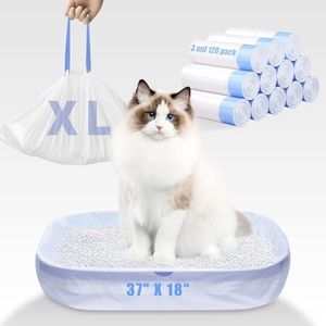 120 Pack Jumbo Cat Litter Bags-3MIL Extra Thick Leakproof Litter Box Liners, 37"x18" Heavy Duty Drawstring Cat Litter Liners for Automatic Litter Box, Odor Control Disposable Kitty Litter Bags 12 Roll