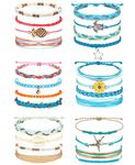 LOLIAS 24 Pieces Waterproof String Bracelets for Women Surfer Wave Boho Bracelet Adjustable Handmade Friendship Bracelet String Ocean Beach Boho Bracelets Anklets for Women, 9 inches, Copper, no