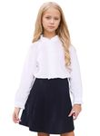 maoo garden Girls Long Sleeve Blouse Ruffle Cotton Button Down Uniform Dress Shirts White 7-8Y