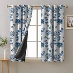 SPACES DRAPE STORY Premium Polyester Blackout Curtains - 95-98% Light Blocking - Digital Printed Floral - Heavy Fabric, Set of 2-5ft Window Curtains, Blue & White