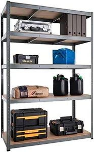 Garage Shelving Units - 71" H x 47" L x 18" - Heavy Duty Racking - Shelves for Storage -1 Bay - Black - 5 Tier - 2000LB Capacity (400LB Per Shelf) - Workshop, Shed, Office - 5 Year Warranty