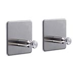 Queenly Towel Hooks Heavy Duty, Self-Adhesive Hooks Wall Hanger with Brushed Stainless Steel Stick on Bathroom Shower Kitchen Door Ideal for Robes, Hats, Clothes, Bags (H - Silver Pack of 2)