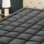 HYLEORY Queen Mattress Pad Quilted Fitted Mattress Protector Cooling Pillow Top Mattress Cover Breathable Fluffy Soft Mattress Topper with 8-21" Deep Pocket, Dark Grey