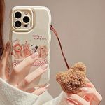 Bakicey For iPhone 13 Pro Max Case with Plush Bear Pendant, Cute Animal Flowers Waves Mobile Phone Case with Pearl Band, Cute Pattern, Women Glitter Aesthetic Camera Protection Case for iPhone 13 Pro