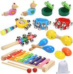 Toddler Musical Instruments Toys , Wooden Percussion Instruments for Kids Preschool Educational with Xylophone , Rattles and Storage Bag