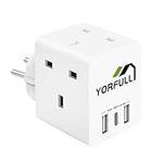 6 in 1 UK to European Plug Adaptor with 3 Usb Plug,Fast Charger Double Plug Adaptor with USB C,2 Way UK to EU Plug Travel Adapter for Worldwide,3 Pin to 2 Pin Universal Travel Adapter