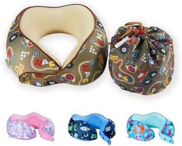 SKYTRAX® Certified Kids Safe Memory Foam Travel Neck Pillow for Kids and Toddlers, Cute Cartoon Design, Car Seat & Airplane Head Neck Support, Adjustable Snap Button, Washable Soft Cover (Racecar)
