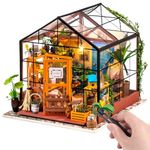 ROWOOD Doll House Kit Greenhouse, DIY Miniature Room with LED light, Wooden Model Building Kit for Adults, Cathy's Flower House for Christmas