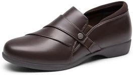 DREAM PAIRS Loafer for Women Slip-on Comfortable Dressy Loafers Business Casual Work Office Loafer Shoes Faux Leather Round Toe with Arch Support,Size 8.5,Brown,SDLS2409W