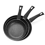 Rainberg 3PK Nonstick Frying Pans Set, Professional Chefs Kitchen Cookware 20cm, 24cm & 28cm, Non Toxic Pans for Cooking, Granite Frying Pan Nonstick Coating, Anti-Scratch Pans, All hobs Compatible.