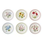 Portmerion Botanic Garden Meadow - 10.5" Round Dinner Plates (Set of 6) | Assorted Florals with Colorful Laurel Leaf Border| Earthenware | Microwave & Dishwasher Safe | Home & Restaurant for Daily Use