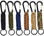 Qtopun Paracord Keychain Carabiner, Set of 6 Outdoor Activity Survival Kit Braided Lanyard Utility Ring Hook for Keys