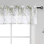 FMFUNCTEX Kitchen Window Curtain Valance, Green Branch Pattern Valance for Living Room, Farmhouse Semi Sheer Privacy Small Short Curtain 50 x 15 Inch Long for Bathroom, Rod Pocket 1 Panel Green White