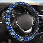 Sparkle Blue Butterfly Steering Wheel Cover for Women Men Girls Car Accessories Decor Anti-Slip Neoprene Auto Steering Wheel Covers Protector Universal 15 Inch