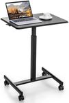 COSTWAY Mobile Standing Desk, Height Adjustable Laptop Desk Overbed Table with Wheels, 65 x 48cm Rolling Computer Desk Workstation Teacher Podium for Home Office (Black)