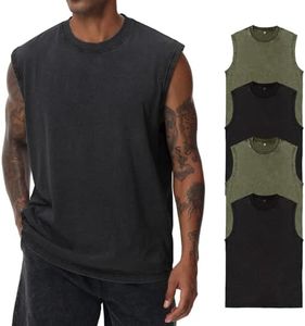 Mens Cotton Sleeveless Tank Tops Cut Off Muscle Gym T Shirts Running Beach Loose Fit Tees(BKBKAGAG L)