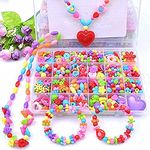 Jewellery Crafts for Kids Girls, Jewelry Making Kit Toy Different Types and Shapes Colorful Acrylic Beads in a Box for Children Necklace and Bracelet Crafts Gift Kit for Kids, Multicolor