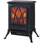 HOMCOM Free Standing Electric Fireplace Stove with Fan and Log Burning Flame Effect 2000W / 1000W Room Heater Wood Burner 2 Heat Settings (Black)