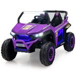 COSTWAY 12V Kids Electric Ride On UTV, 2-Seater Battery Powered Truck with Remote Control, Bluetooth, LED Light, Music, MP3/USB/FM, 4 Spring Suspension Wheels Vehicle Toy for Children (Purple)