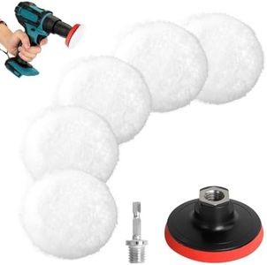 AiQInu 80mm Tampon Polissage En Laine, Jeu de disques de polissage 7 pièces, Pour Le Polissage Et Le Cirage De Voiture, Avec M14 Adaptateur De Perceuse