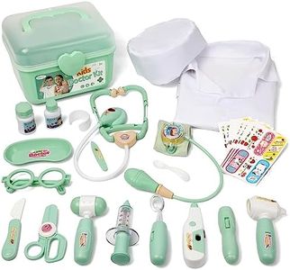 Liberry Doctor Kit for Toddlers 3 4 5 Years Old, 30-Piece Kid Doctor Toy with Stethoscope, Costume, Green Medical Pretend Play Gift for Girls Boys