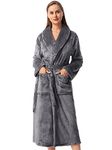 Rosyline Robe for Women Womens Kimono Fleece Bathrobe Plush Long Warm Robe Grey L