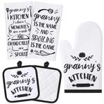 Tatuo 5 Pieces Granny Kitchen Set Includes 2 Pieces Granny Dish Towels Microfiber Dish Towels, 2 Pieces Granny Oven Pads Pot Holder, Granny Oven Mitt Granny Gift for Home Birthday Kitchen Cooking