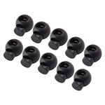 AKORD 10 Pcs Spring Loaded Plastic Round Toggle Stopper Cord Locks End, Black, 1.8 x 1.5 x 1.5 cm