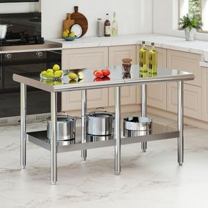 Albott 30x60 Inch Stainless Steel Work Table with Adjustable Undershelf, Heavy Duty Prep Table with Lower Shelf for Kitchen, Restaurant, Home and Commercial Use