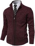 Pioneer Camp Men's Cardigan Sweaters Full Zip Up Stand Collar Slim Fit Casual Knitted Sweater with 2 Front Pockets （Burgundy Heather;L）