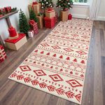 Lahome Christmas Snowflake Red Runner Rug,2x6 Kitchen Runner Rug Washable Entryway Rug Non-Slip Rustic Moroccan Soft Bathroom Mat Boho Hallway Carpet Runner 6ft Bedroom Kitchen