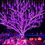 Aokudoni Halloween Decorations Outdoor, Upgraded 16inch/40cm Meteor Shower Rain Lights, Purple Icicle String Lights for Xmas Tree Decoration Holiday New Year Party, UL Plug