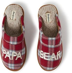Dearfoams Men's Gifts for Dad Funny Fathers Day Papa Bear Slipper, Red/Blue Plaid, Medium UK