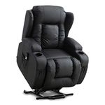 More4Homes CAESAR DUAL MOTOR ELECTRIC RISER RECLINER ARMCHAIR SOFA MOBILITY BONDED LEATHER LIFT CHAIR (Black)