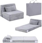 Tiita Convertible Folding Kids Sofa Bed with Pillow & Storage Bag, Plush Fabric Floor Mattress Couch Bed, Washable Cover, Kids Room, Playroom, Dorm, Apartment, White Grey