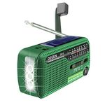 DEGEN DE13 Cranked Solar FM AM SW Receiver with Flashlight /SOS alarm / rechargeable cell phone for emergency and outdoor use (green)