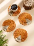 My Creative Hut's Macrame Round Coasters Bohemian Style, Handmade, Absorbent Than Wood, Steel, Stone Material, Big Size 6" (Mustard-Beige, Set of 6)