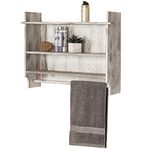 MyGift Wall Mounted Whitewashed Wood Bathroom Shelf Organizer Storage Rack with 3 Tier Shelving and 23 Inch Hand Towel Bar