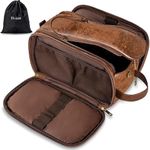 Water-Resistant Leather Toiletry Bag for Men, Women Large Travel Wash Bag Shaving Dopp Kit Bathroom Gym Toiletries Makeup Organizer with Free Wet Dry Bag (Dark Brown, Medium)