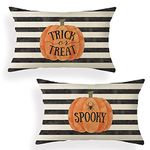 Ogiselestyle Halloween Pumpkin Trick or Treat Throw Pillow Cover, 12 x 20 Inch Stripe Spooky Spider Cushion Case for Sofa Couch Set of 2