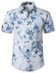 JOGAL Mens Flowers Casual Aloha Hawaiian Shirt Short Sleeve Beach Shirt BlueWhite Medium